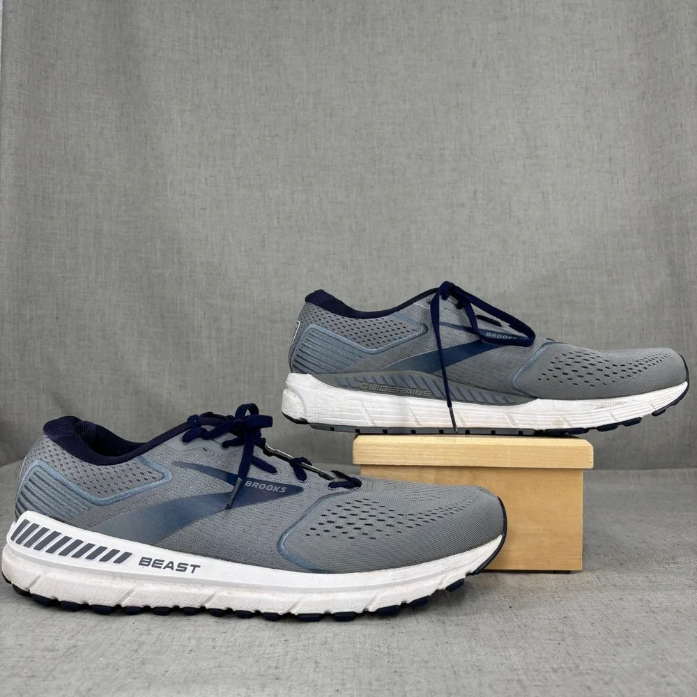 Brooks Beast 20 Shoes Grey Navy Blue Mesh Running Sneakers Men's Size 14 - Picture 2 of 11